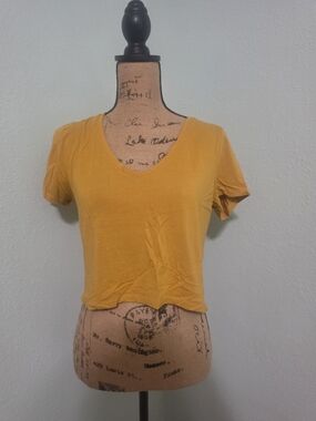 Heart Hips Mustard Yellow V-Neck Crop Tee